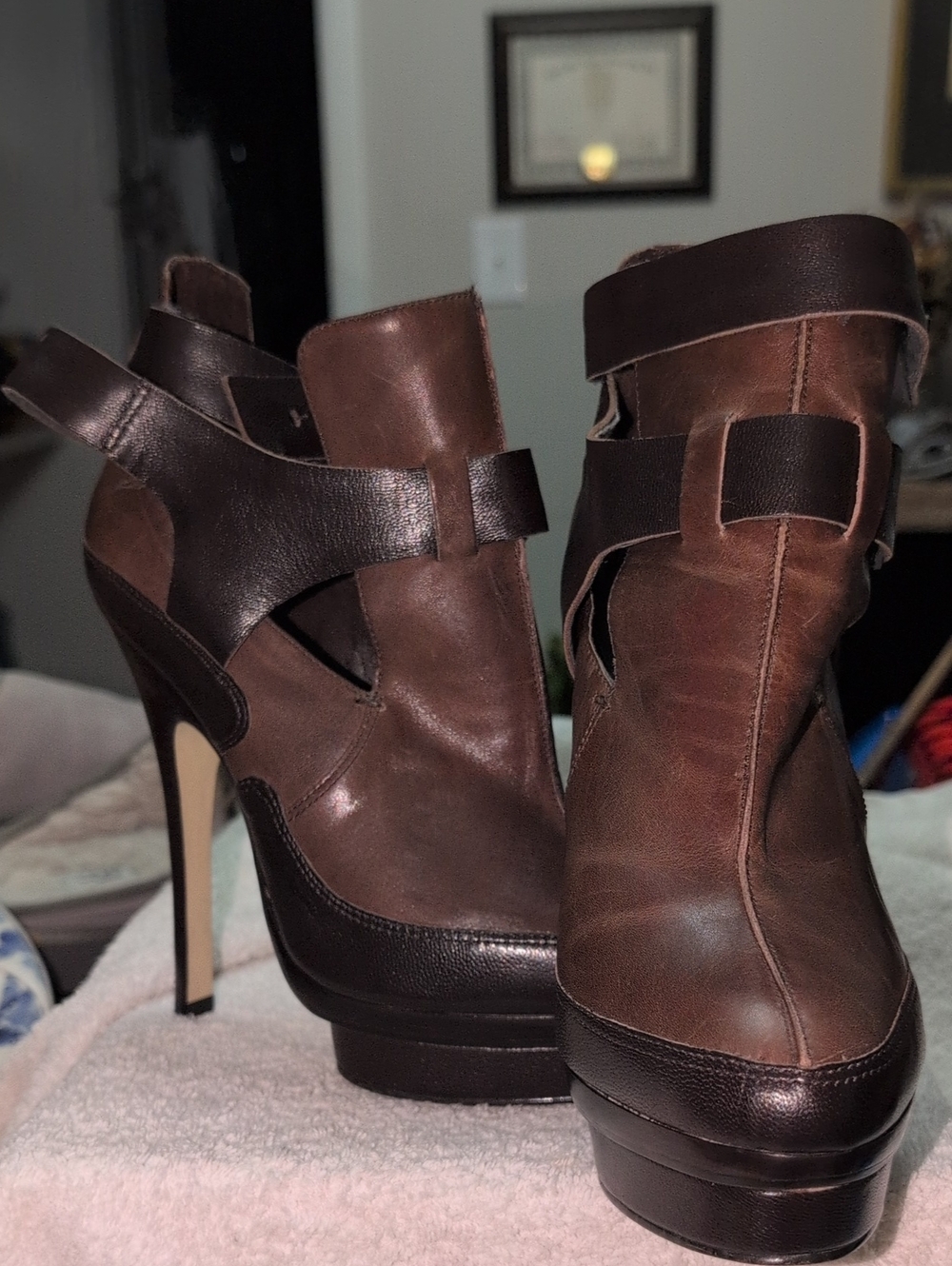 Aldo Two-Tone Brown Leather Platform Ankle Heels